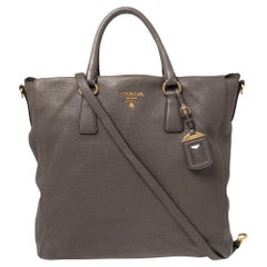 Prada Grey Leather Shopper Tote