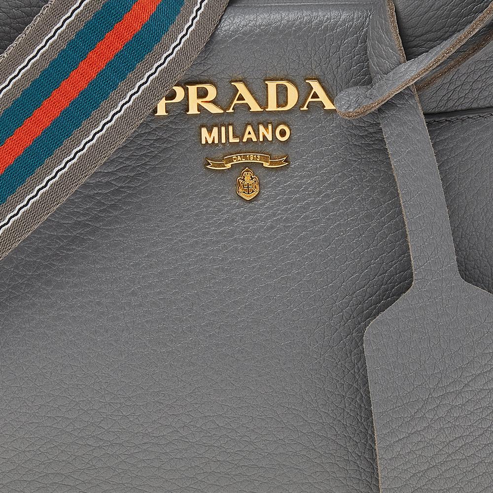 Prada Grey Leather Shoulder Bag 2