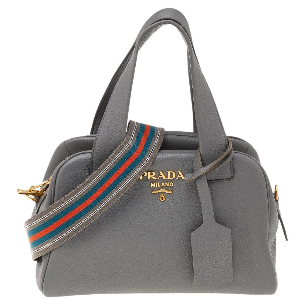 Prada Grey Leather Shoulder Bag