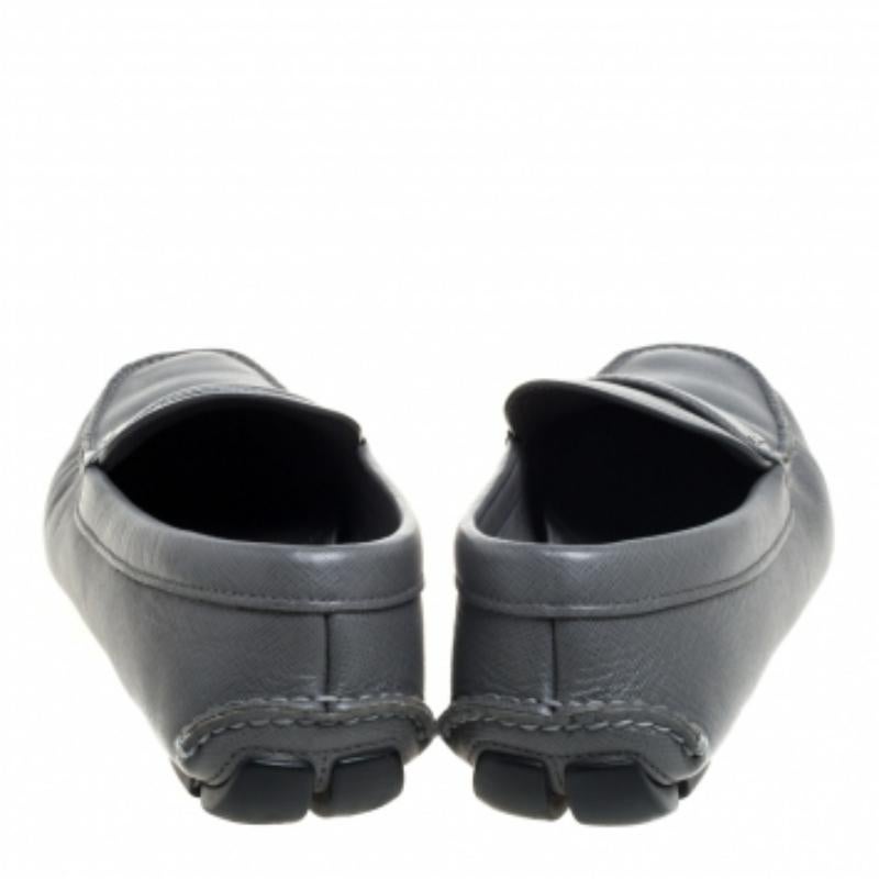 Men's Prada Grey Leather Slip On  Loafers Size 41 For Sale
