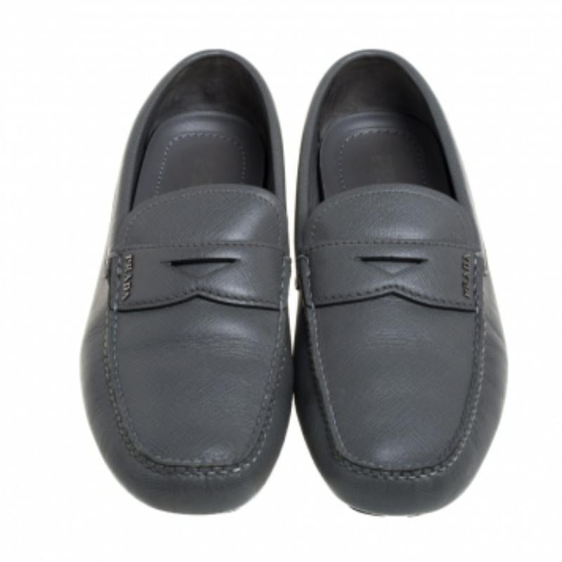 Prada Grey Leather Slip On  Loafers Size 41 For Sale 1