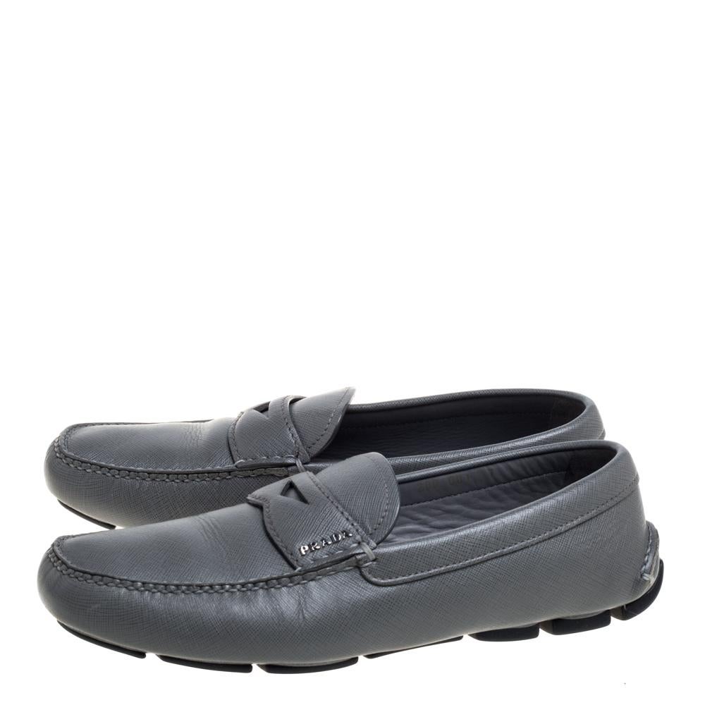 Men's Prada Grey Leather Slip On Loafers Size 41