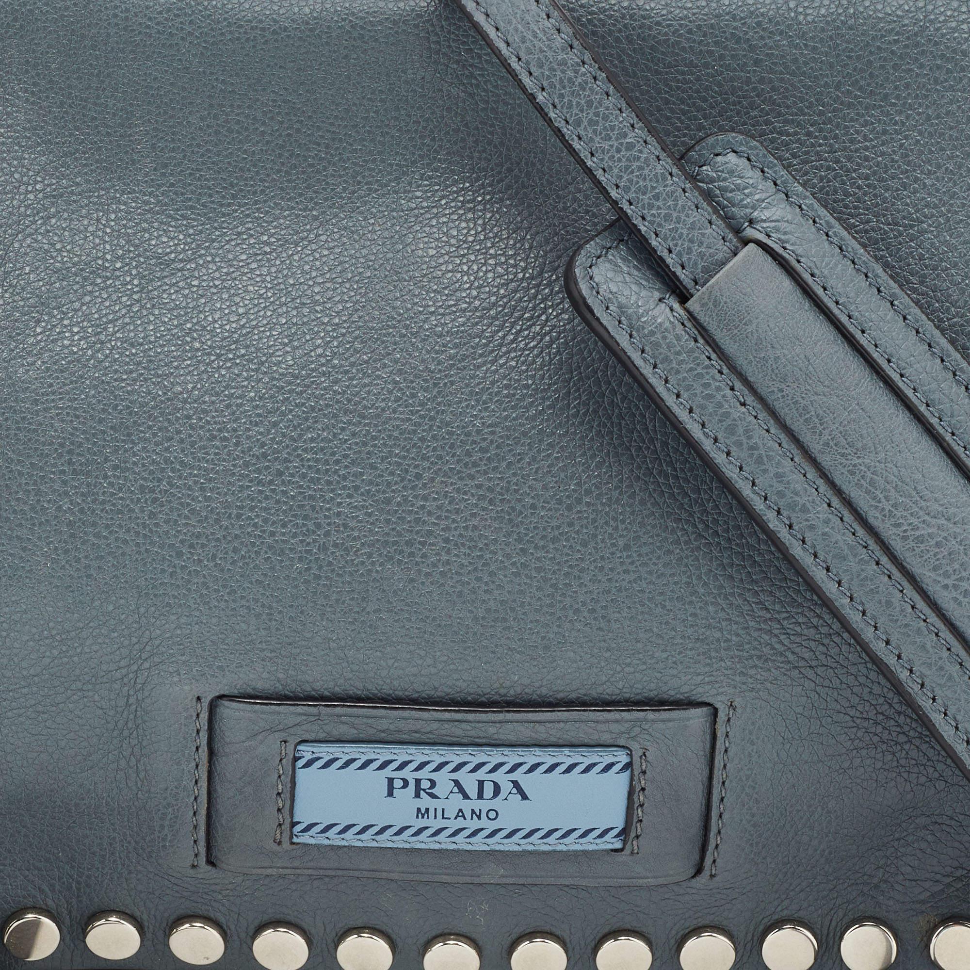 Prada Grey Leather Studded Etiquette Crossbody Bag 12