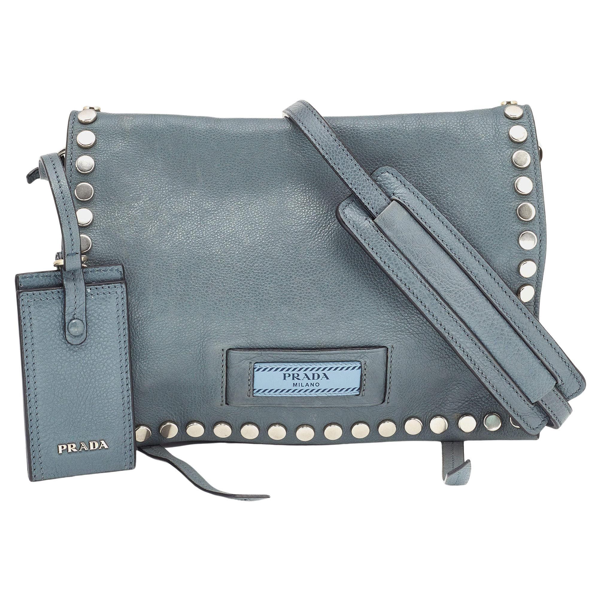 Prada Grey Leather Flap Chain Shoulder Bag at 1stDibs