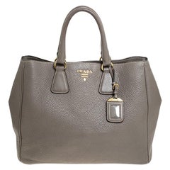 Prada Grey Leather Vitello Daino Tote