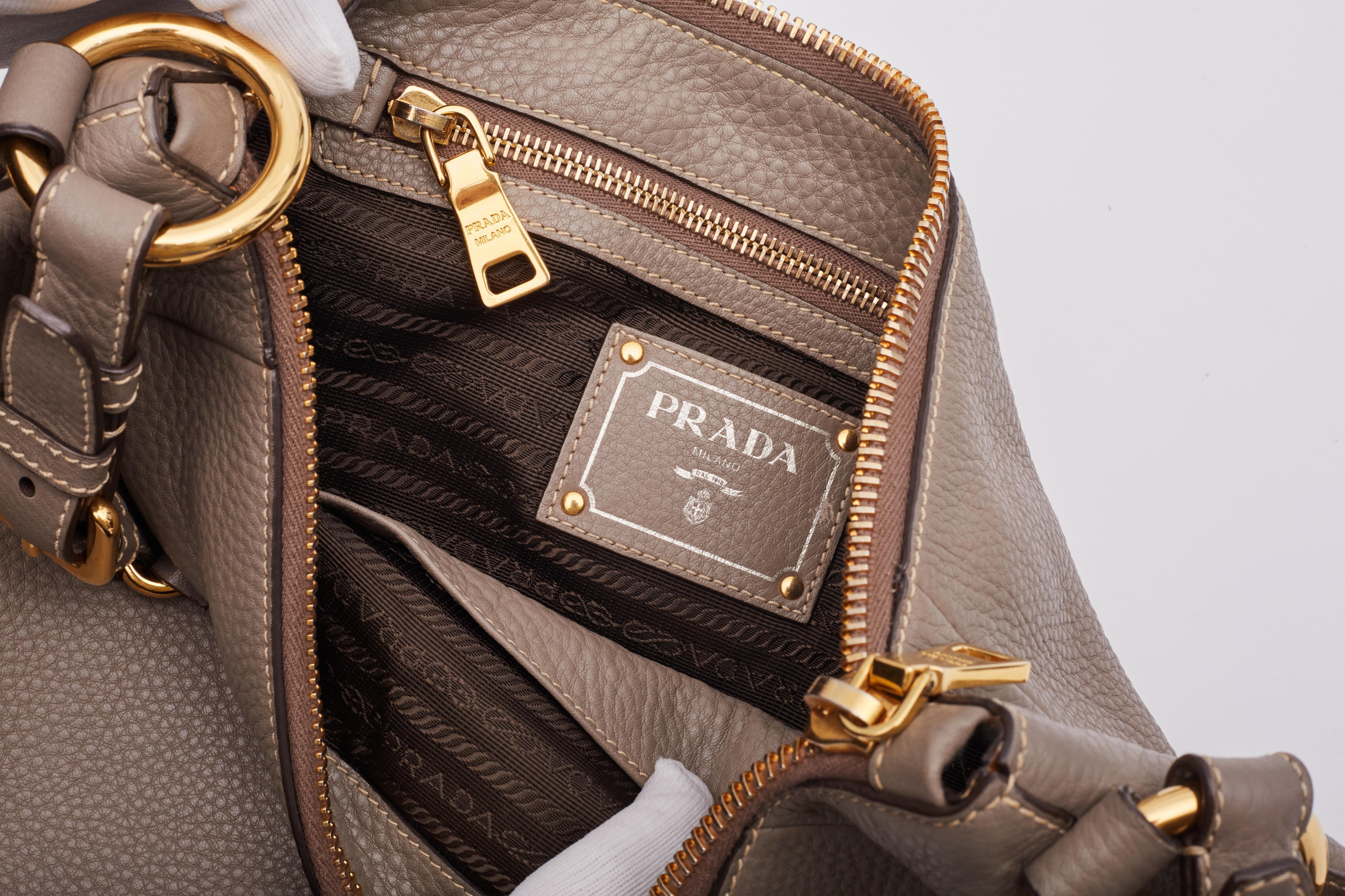 Prada Grey Leather Vitello Daino Zip Hobo Bag 6