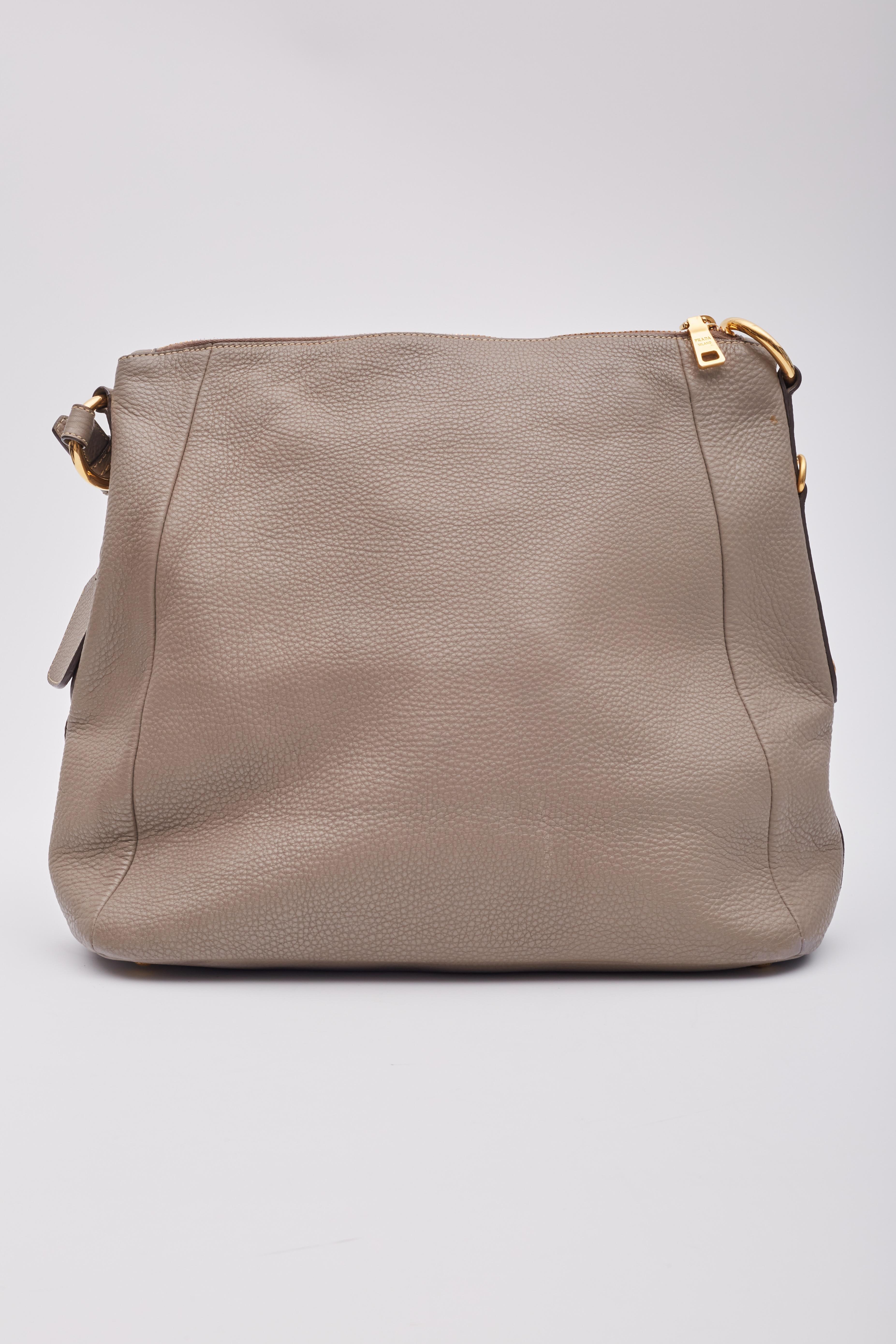 Prada Grey Leather Vitello Daino Zip Hobo Bag 2