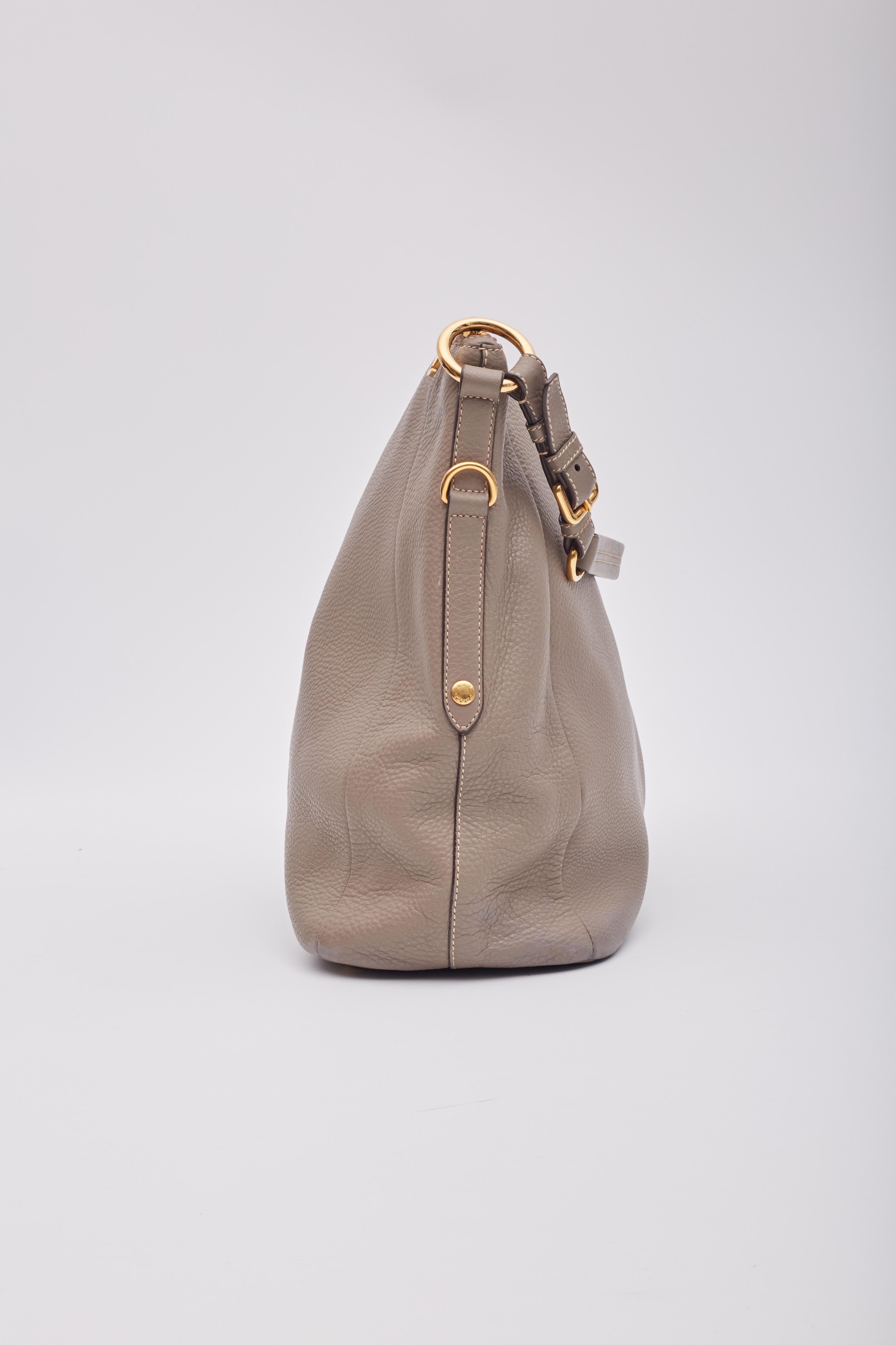Prada Grey Leather Vitello Daino Zip Hobo Bag 3