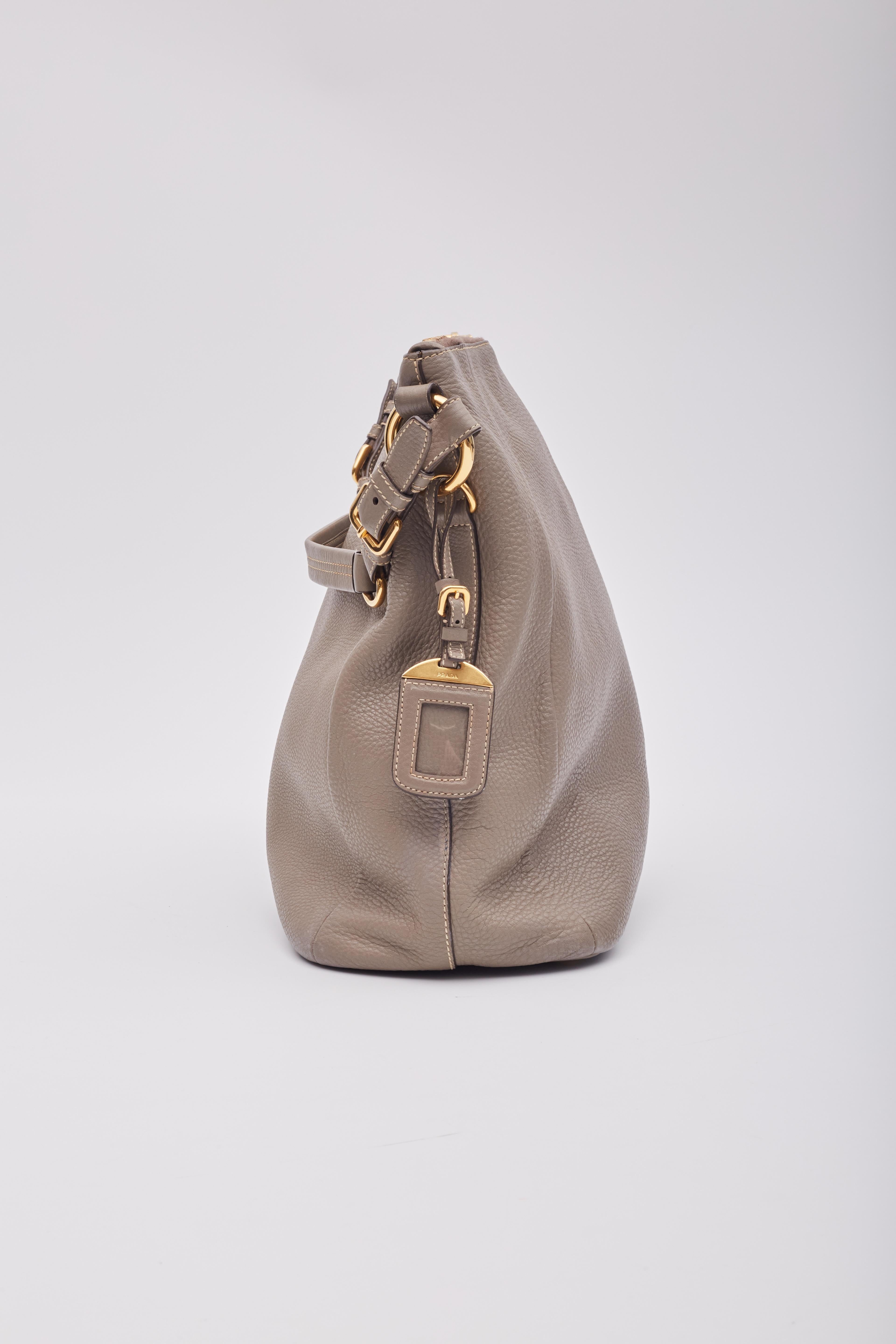 Prada Grey Leather Vitello Daino Zip Hobo Bag 4