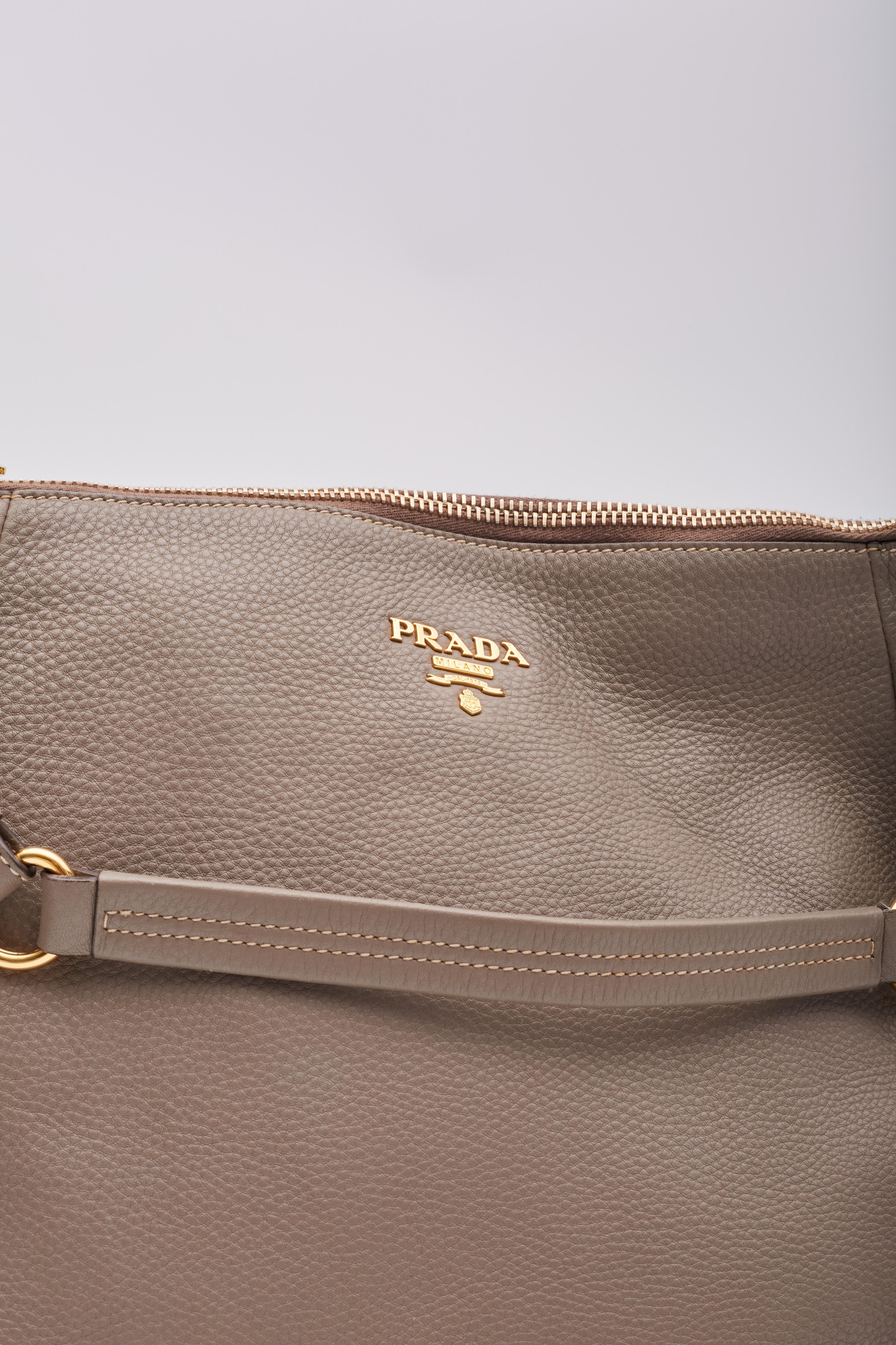 Prada Grey Leather Vitello Daino Zip Hobo Bag 5