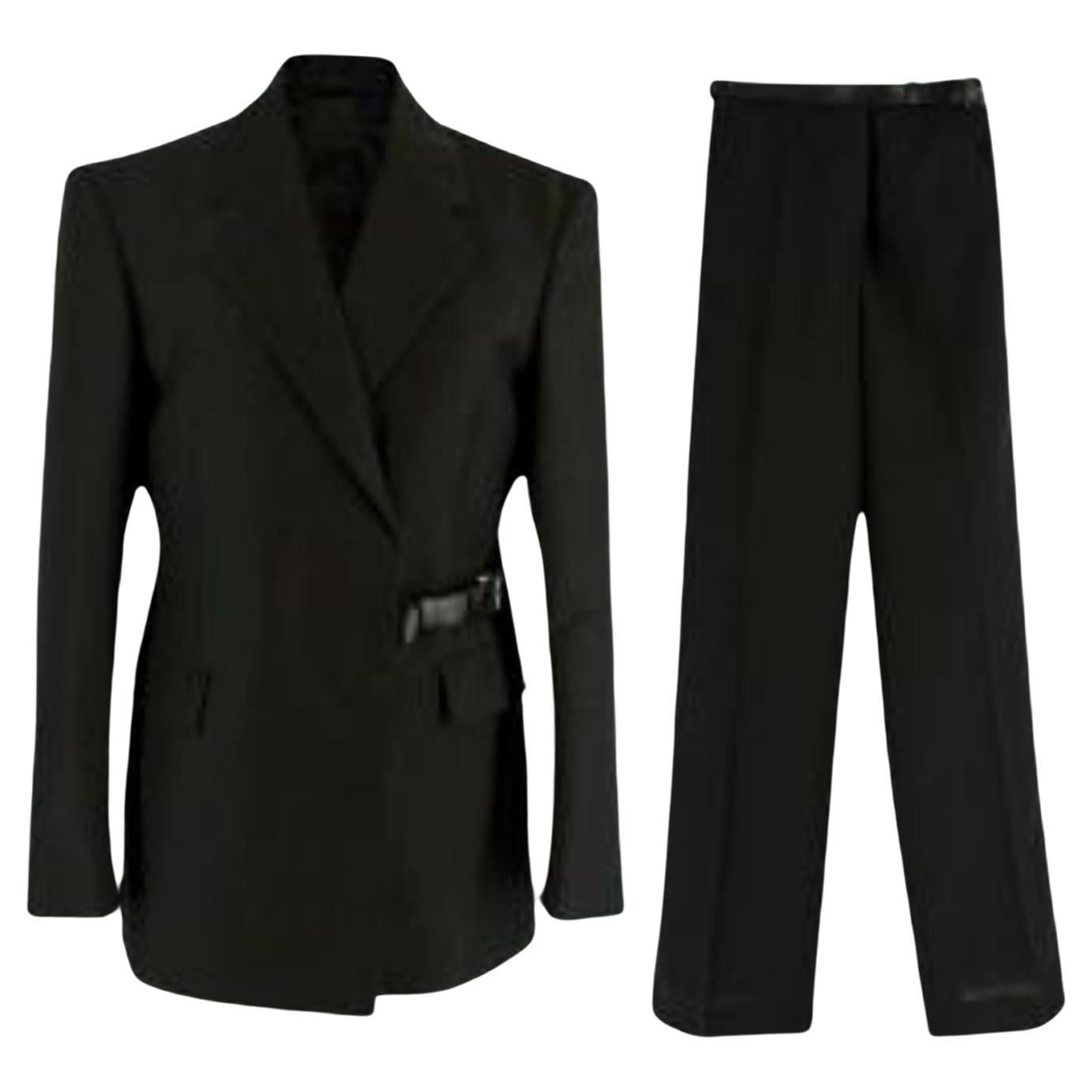 Prada Grey Mohair Wool Buckled Double Breasted Suit For Sale