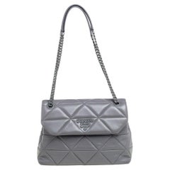 Prada Grey Leather Flap Chain Shoulder Bag at 1stDibs