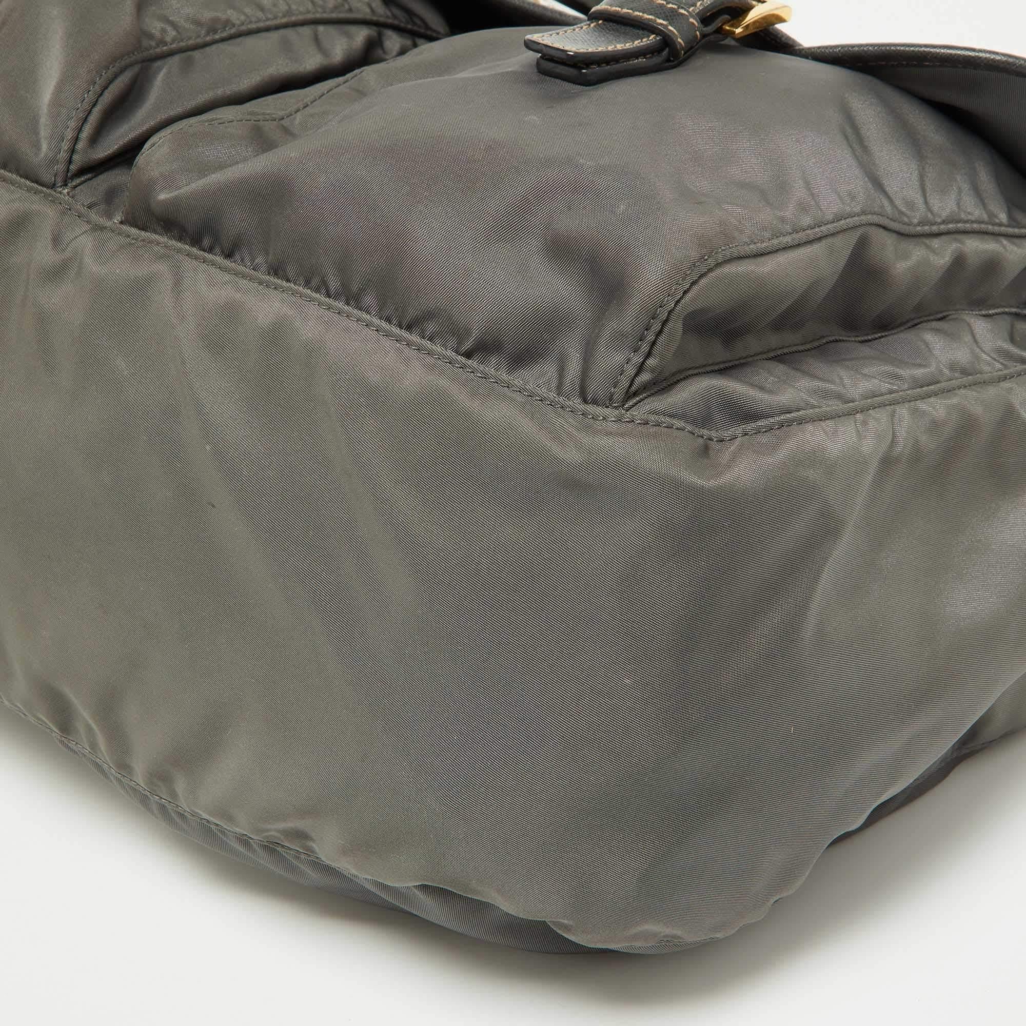 Prada Grey Nylon and Leather Buckle Messenger Bag 5