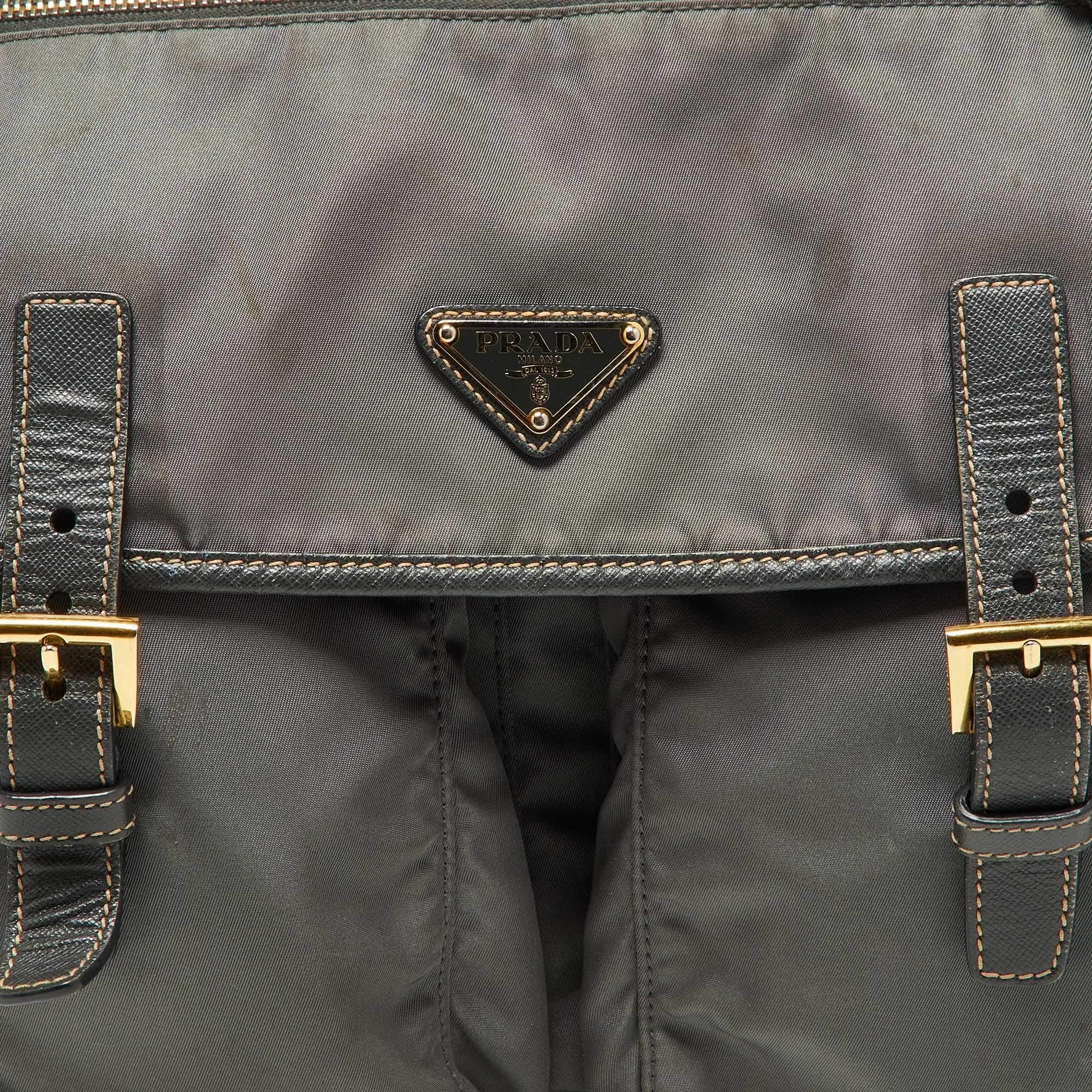 Prada Grey Nylon and Leather Buckle Messenger Bag 6