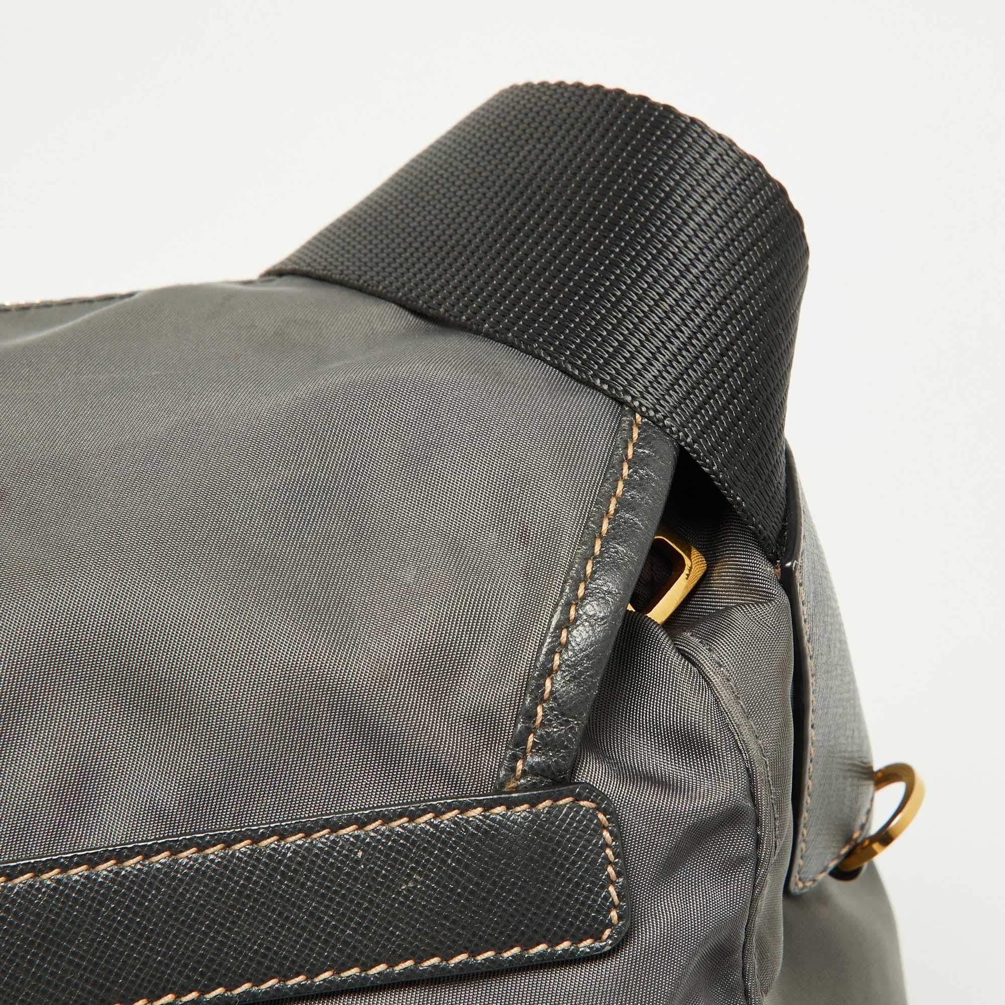 Prada Grey Nylon and Leather Buckle Messenger Bag 7