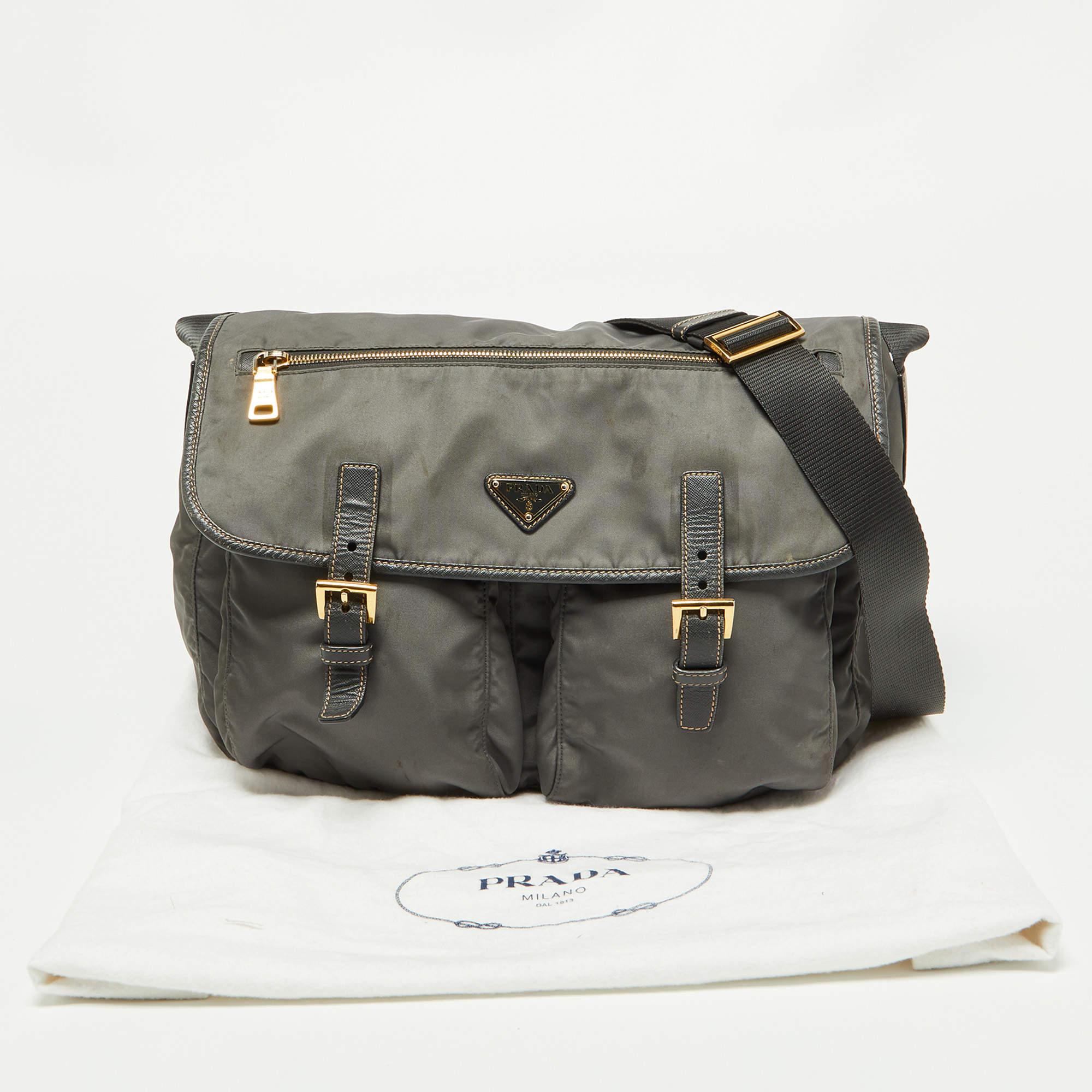 Prada Grey Nylon and Leather Buckle Messenger Bag 9