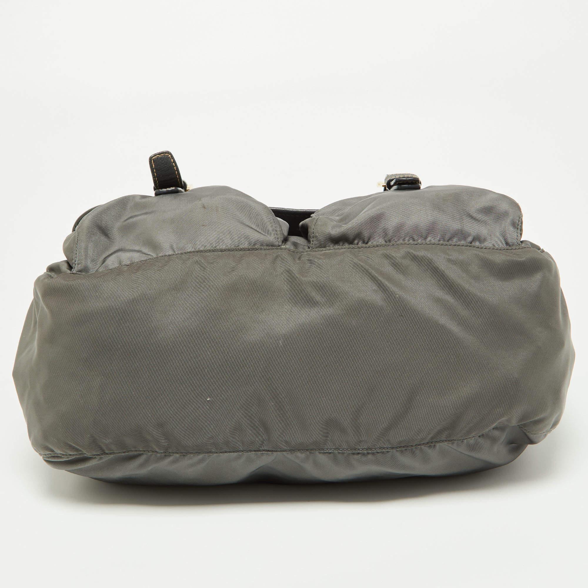 Women's Prada Grey Nylon and Leather Buckle Messenger Bag