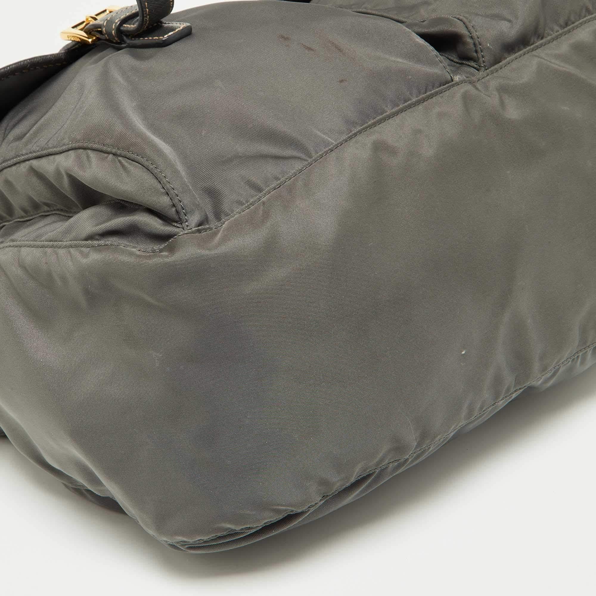 Prada Grey Nylon and Leather Buckle Messenger Bag 4