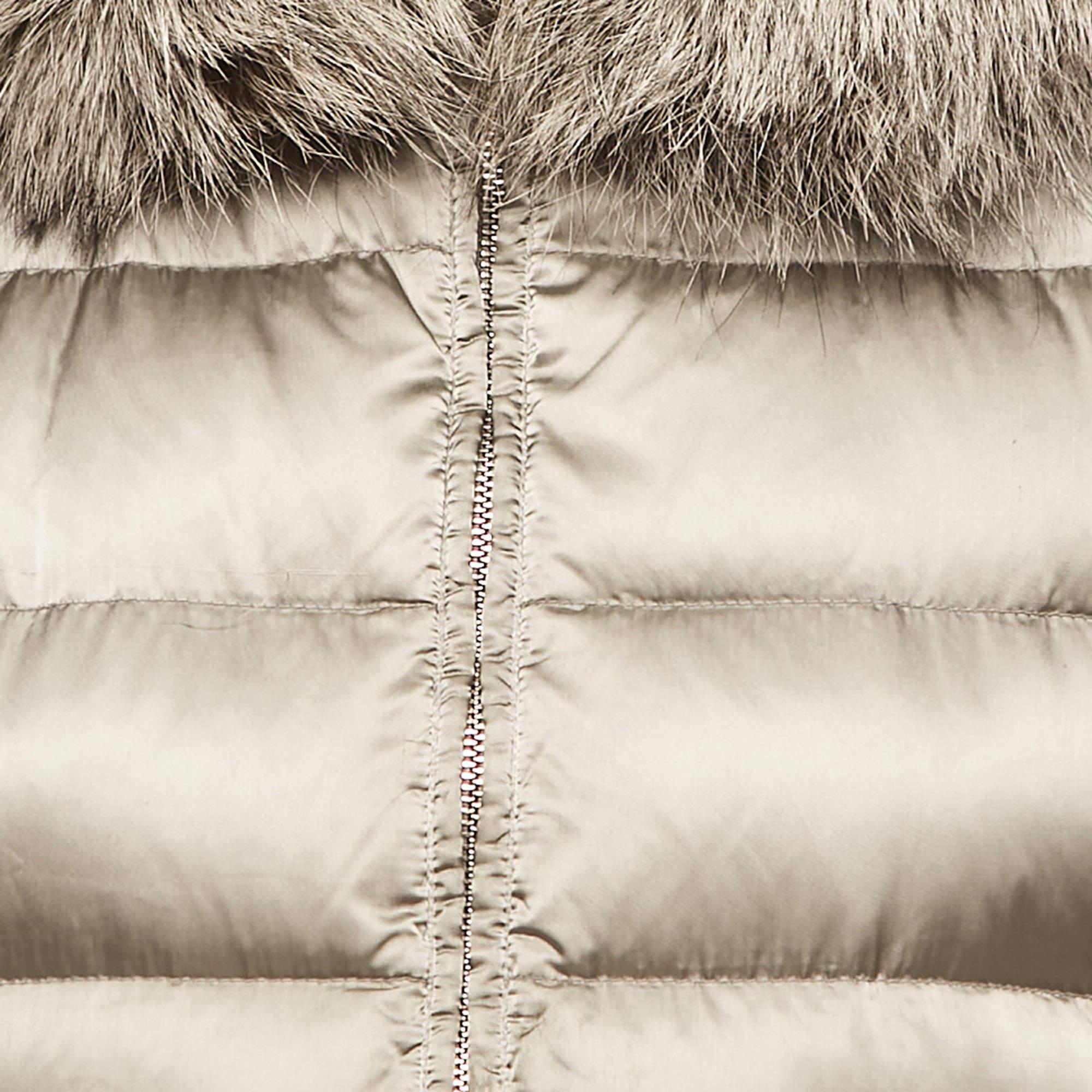 Prada Grey Nylon Fur Trimmed Hood Quilted Down Jacket  3