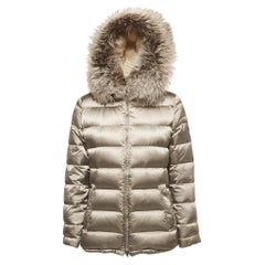 Prada Grey Nylon Fur Trimmed Hood Quilted Down Jacket 