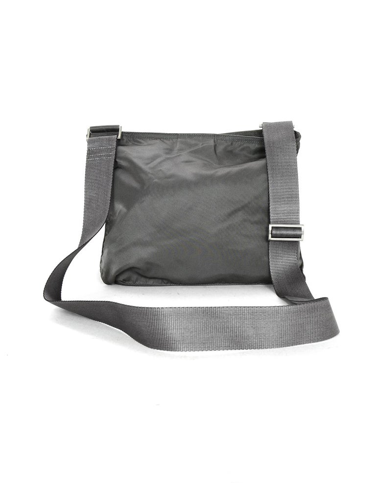 Prada Grey Nylon Zip Top Flat Messenger Crossbody Bag For Sale at 1stDibs