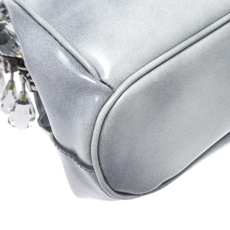 Women's Prada Grey Patent Leather Crystal Encrusted Chain Clutch