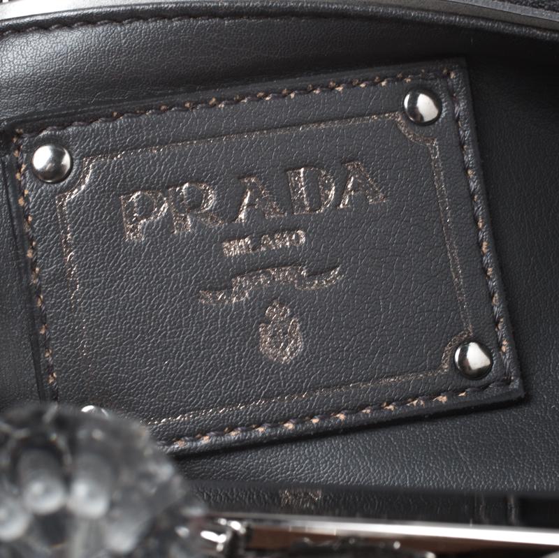Prada Grey Patent Leather Crystal Encrusted Chain Clutch 1
