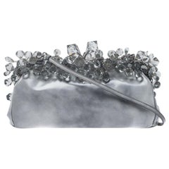 Prada Grey Patent Leather Crystal Encrusted Chain Clutch