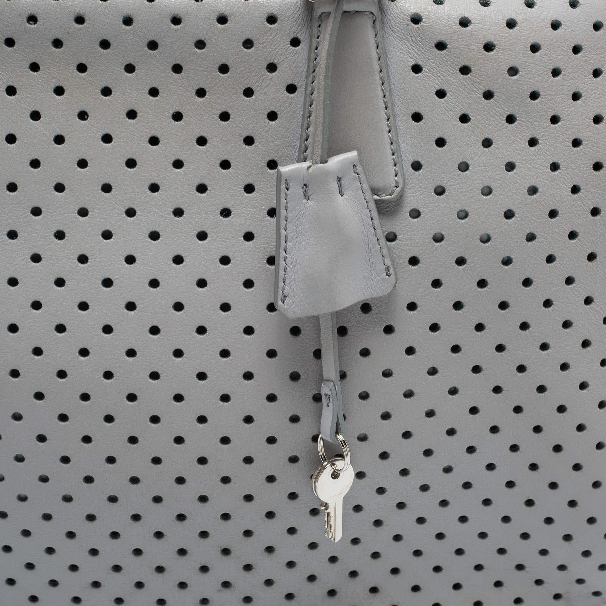 Prada Grey Perforated Leather Boston Bag 2