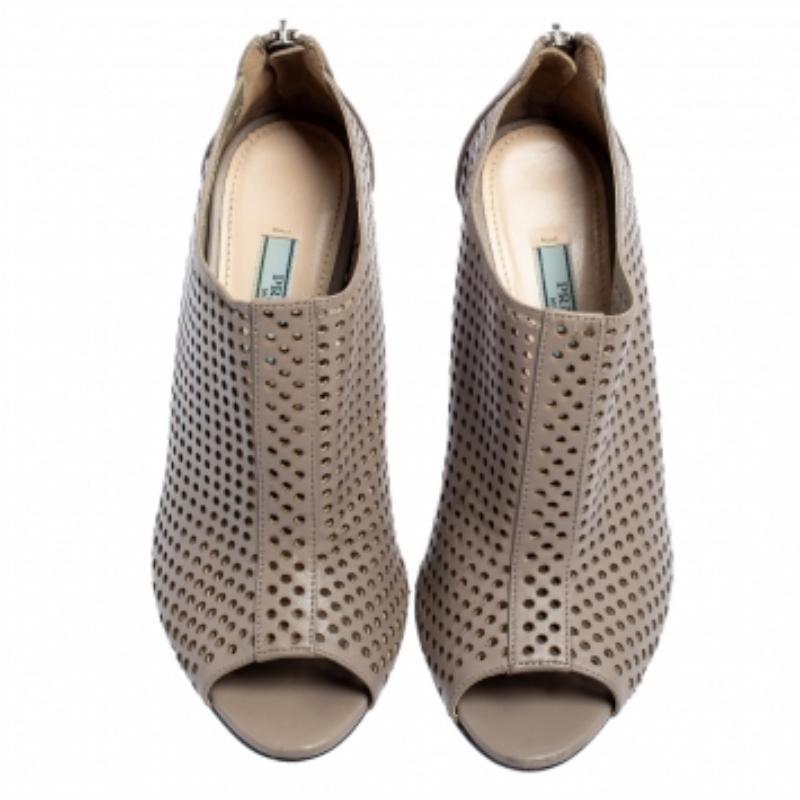Prada Grey Perforated Leather Open Toe Booties Size 36.5 In Good Condition For Sale In Dubai, Al Qouz 2