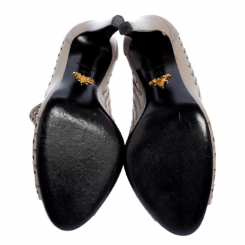 Prada Grey Perforated Leather Open Toe Booties Size 36.5 For Sale 1