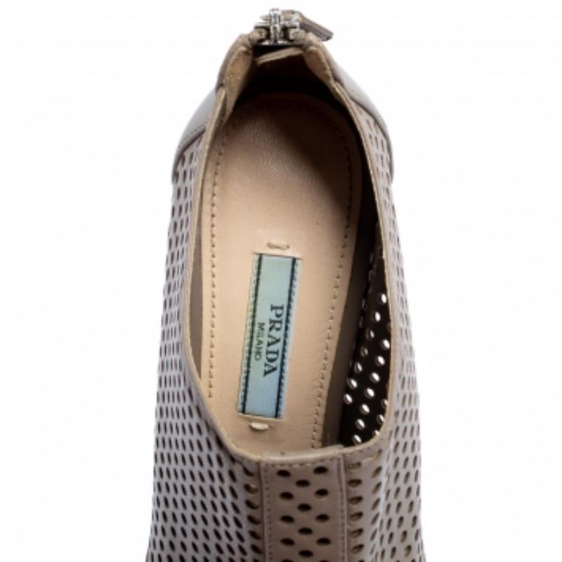 Prada Grey Perforated Leather Open Toe Booties Size 36.5 For Sale 2