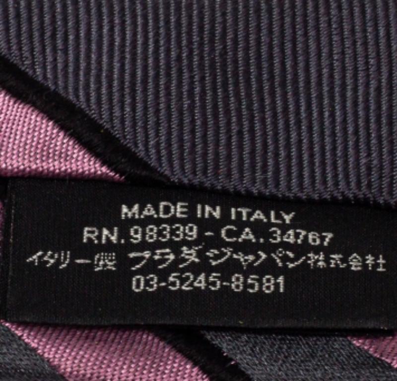 Gray Prada Grey & Pink Diagonal Striped Silk Tie For Sale