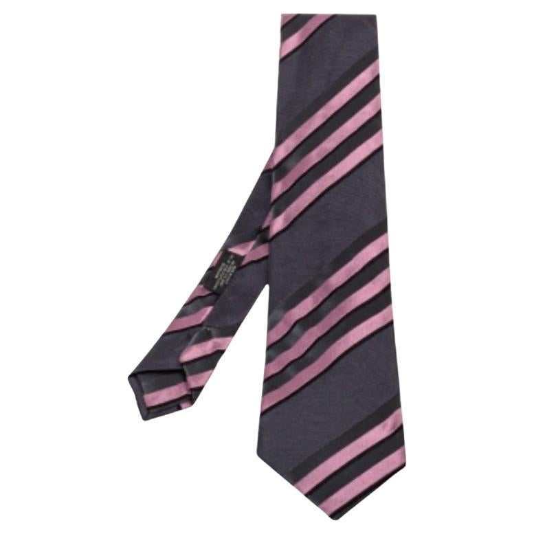 Prada Grey & Pink Diagonal Striped Silk Tie For Sale
