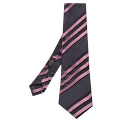 Prada Grey & Pink Diagonal Striped Silk Tie
