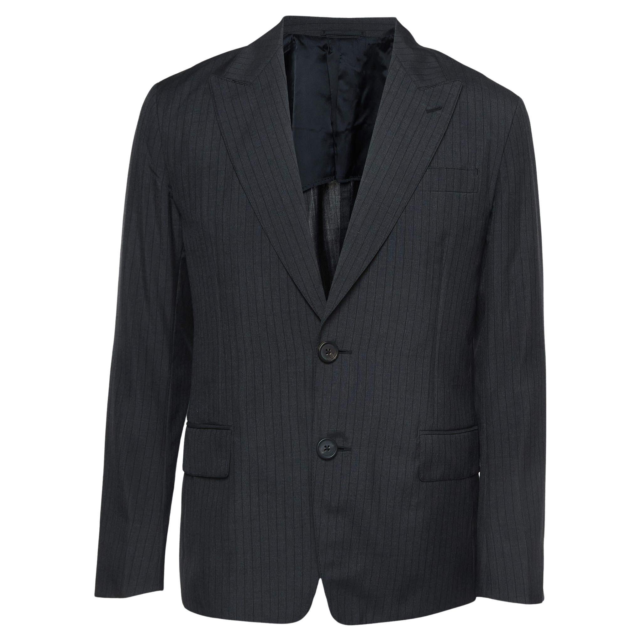 Prada Grey Pinstripe Mohair Wool Single Breasted Blazer L For Sale