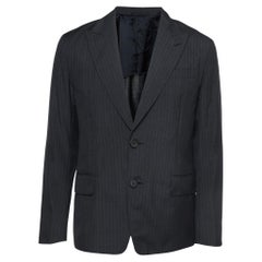 Prada Grey Pinstripe Mohair Wool Single Breasted Blazer L