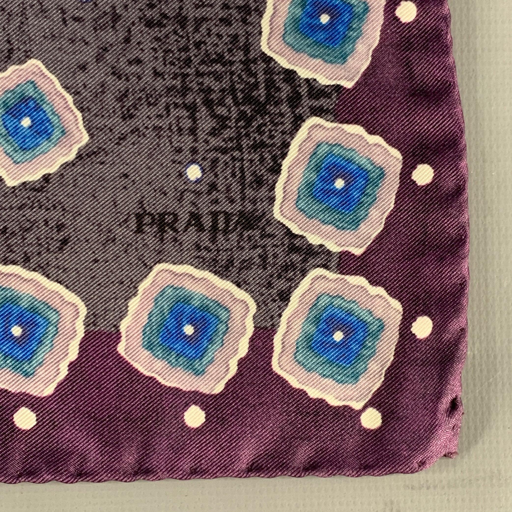 Gray PRADA  Grey Purple Squares Pocket Square For Sale