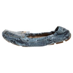 Prada Grey Python Scrunch Slip On Loafers Size 38