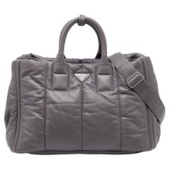 Prada Grey Quilted Leather Bomber Tote
