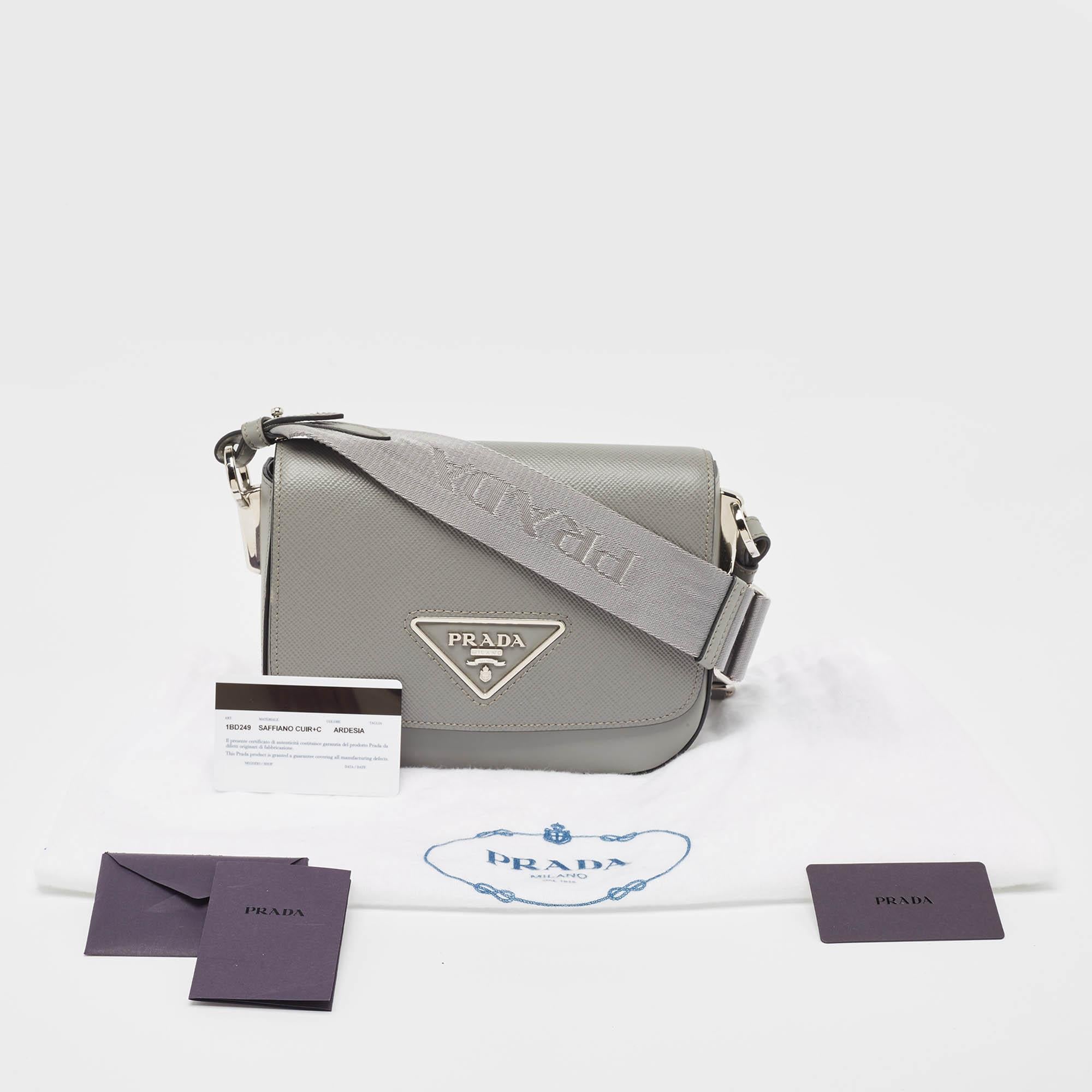 Prada Grey Saffiano Cuir and City Leather Identity Shoulder Bag For Sale 9