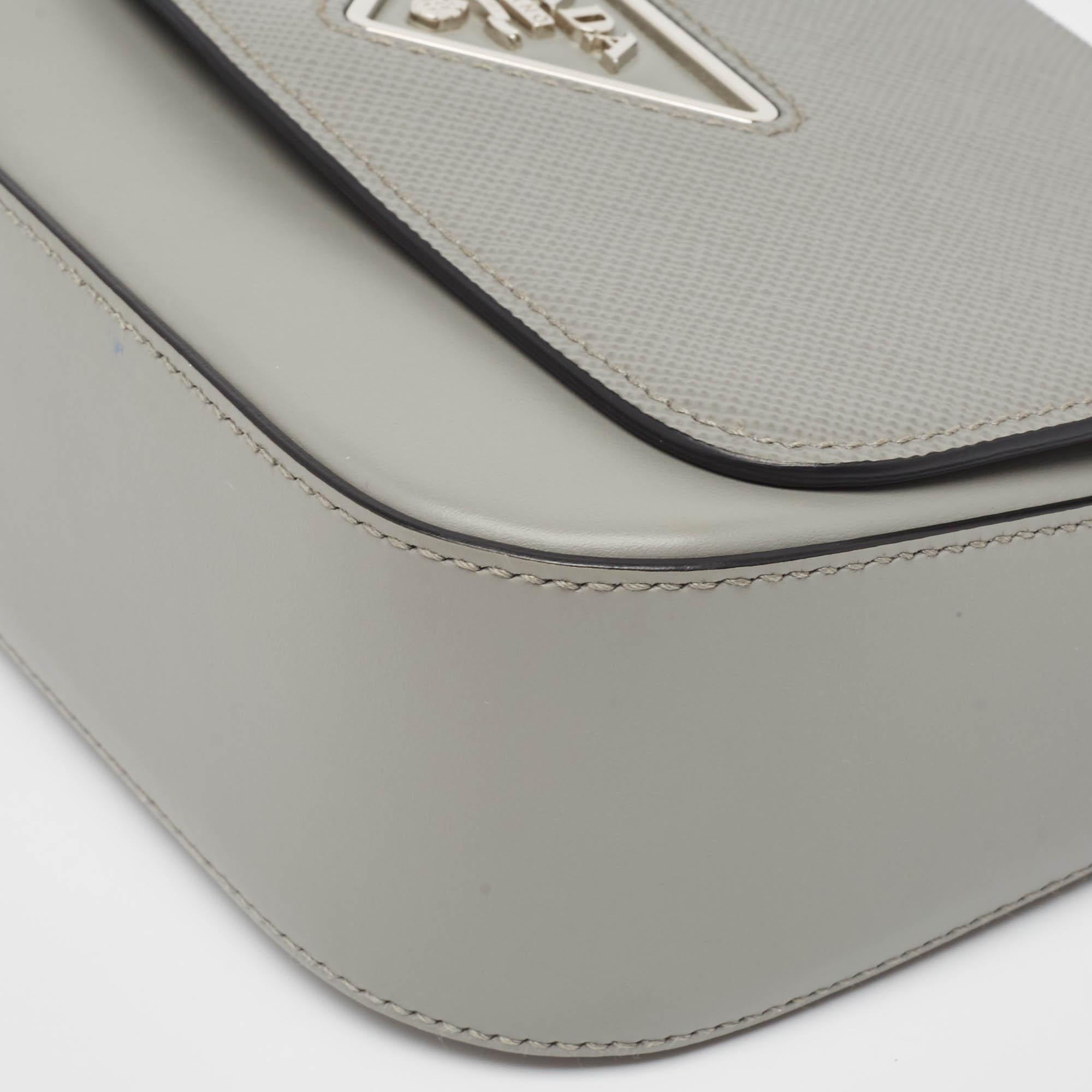 Prada Grey Saffiano Cuir and City Leather Identity Shoulder Bag For Sale 1