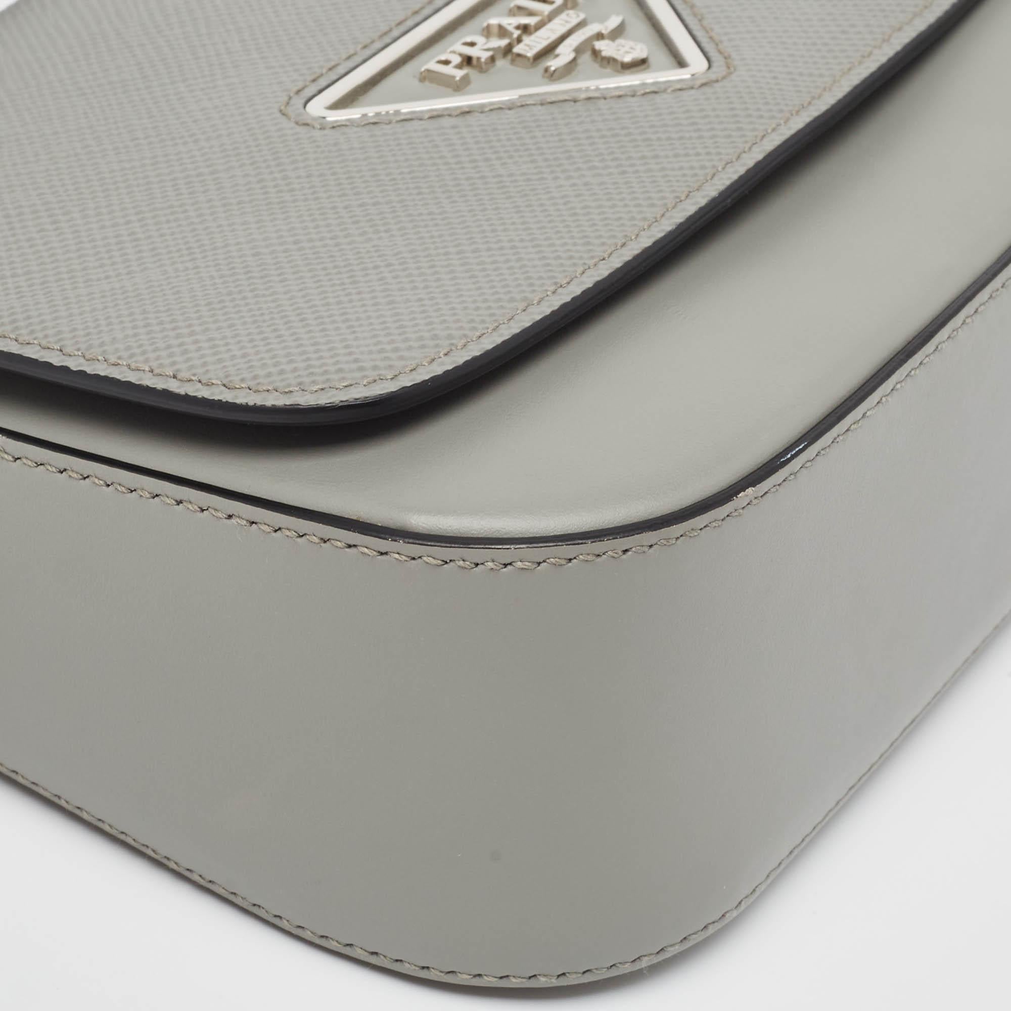 Prada Grey Saffiano Cuir and City Leather Identity Shoulder Bag For Sale 2
