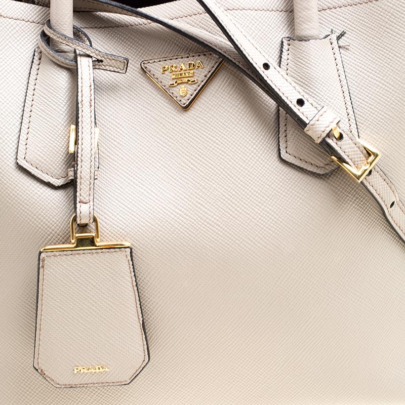 Women's Prada Grey Saffiano Cuir Leather Double Top Handle Bag
