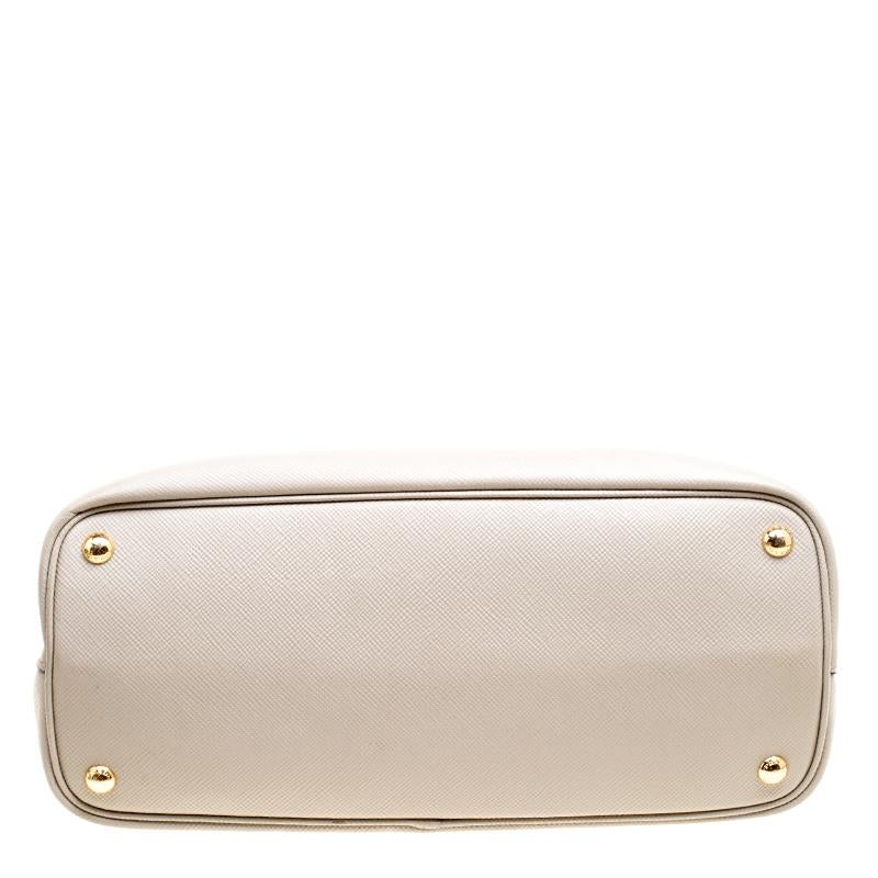 Prada Grey Saffiano Cuir Leather Double Top Handle Bag 1