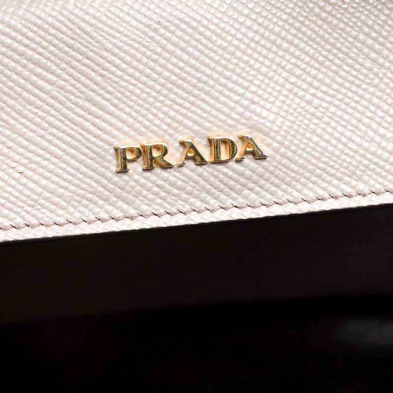 Prada Grey Saffiano Cuir Leather Double Top Handle Bag 3