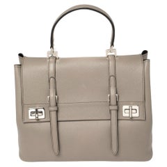 Prada Grey Saffiano Cuir Leather Double Turn Lock Satchel