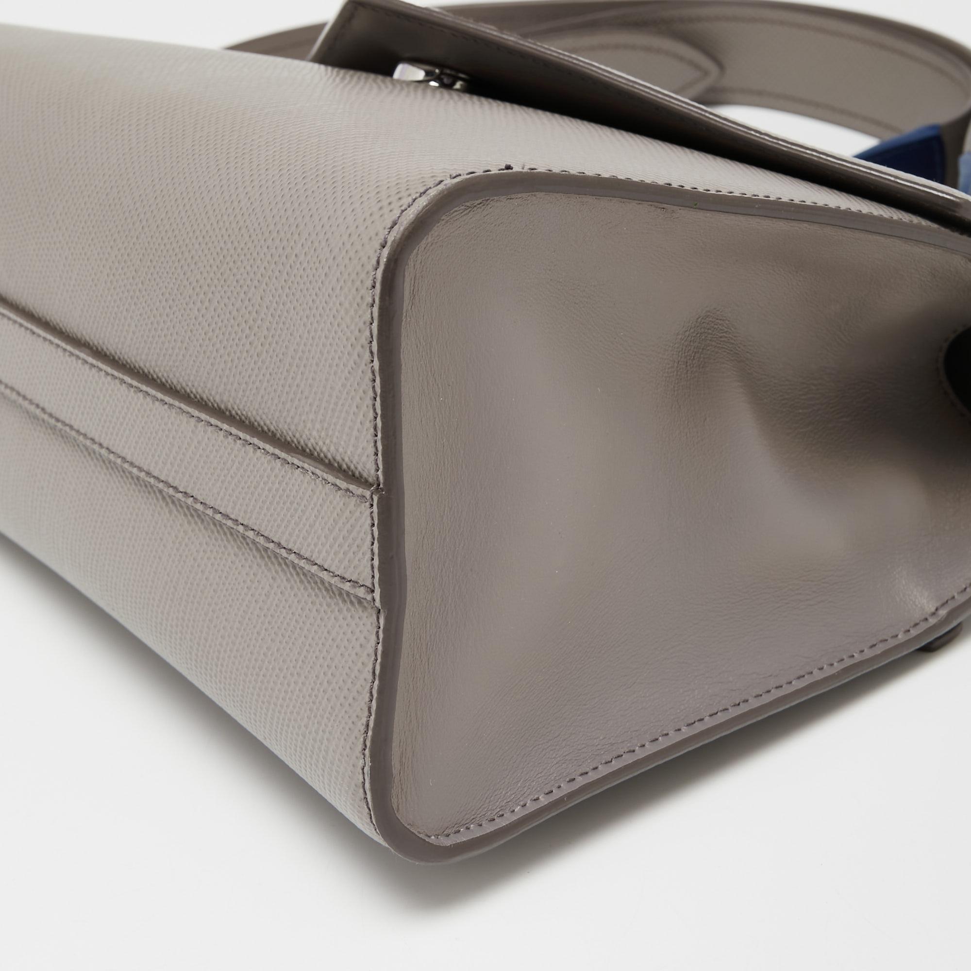 Prada Grey Saffiano Cuir Leather Envelope Flap Shoulder Bag 2