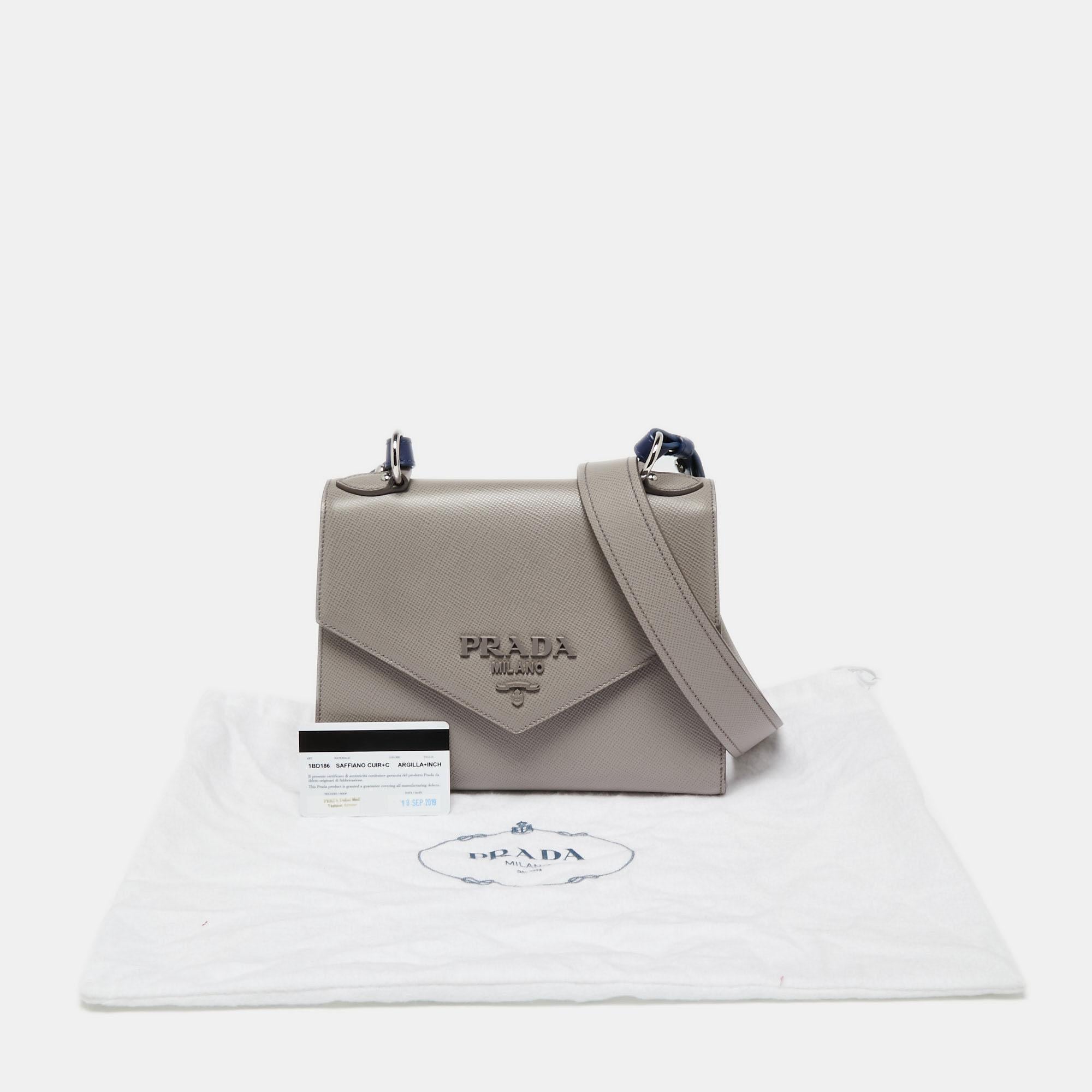 Prada Grey Saffiano Cuir Leather Envelope Flap Shoulder Bag 3