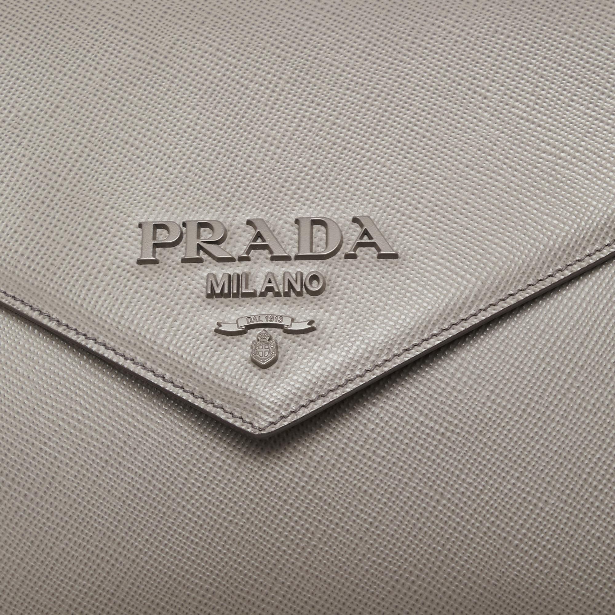 Women's Prada Grey Saffiano Cuir Leather Envelope Flap Shoulder Bag